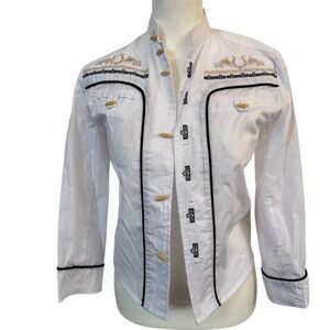 White Diamond Western Embroidered Button Up Shirt Women’s Size 8 Equestrian‎